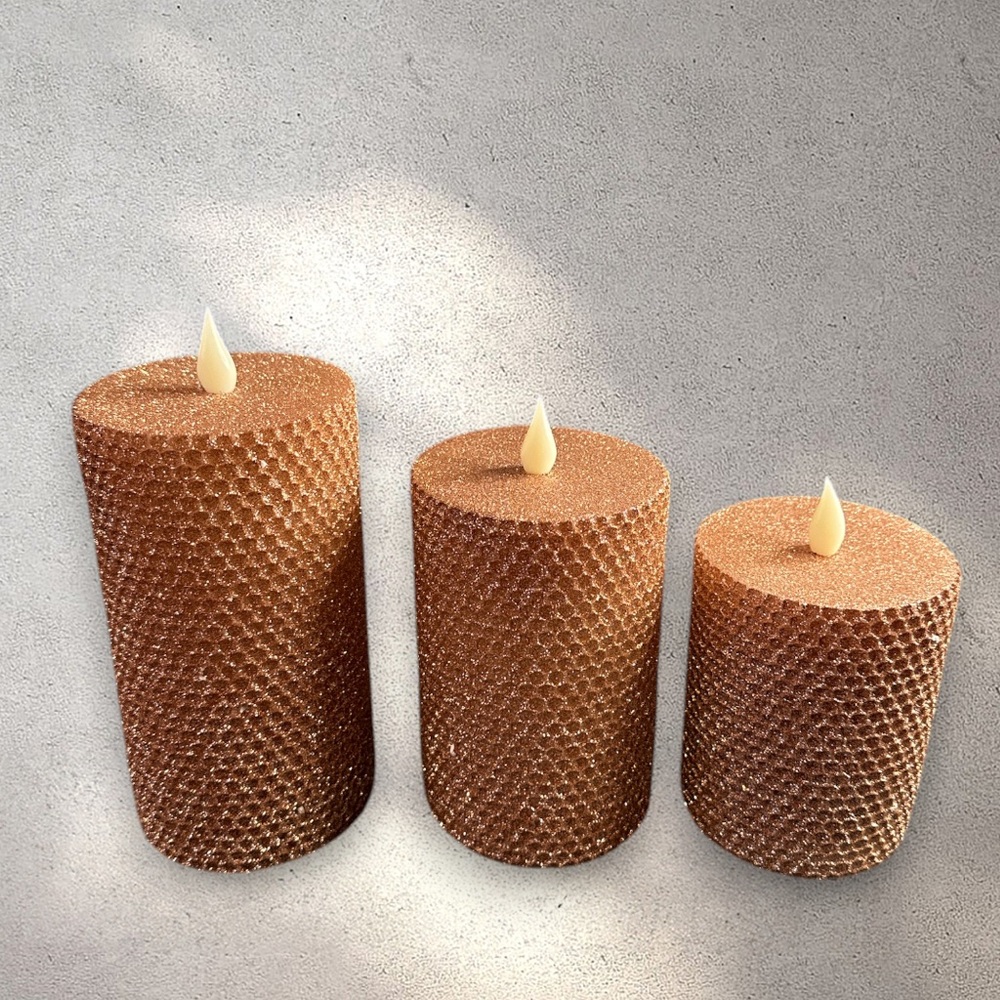 Home Reflections honeycomb flameless LED 3 candle set in champagne  with remote